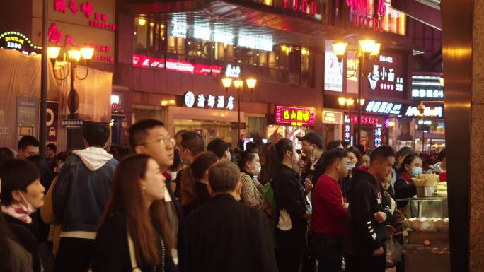 重庆北培市人潮涌动街景 夜市美食