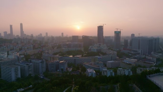 齐鲁软件园夏季傍晚航拍延时