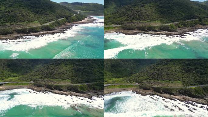 澳大利亚墨尔本大洋路鸟瞰图。美丽的海岸线海洋景观无人机视频。蓝色新鲜海洋4k视频