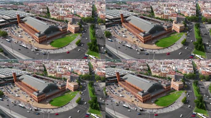 鸟瞰马德里阿托查火车站，位于西班牙马德里的阿甘苏埃拉。