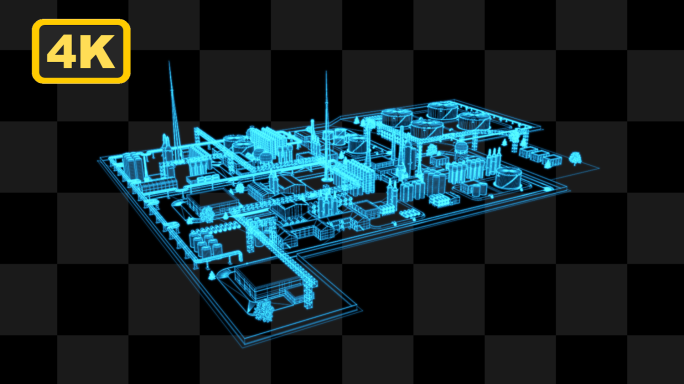 4K全息线框科技工厂动画带透明通道