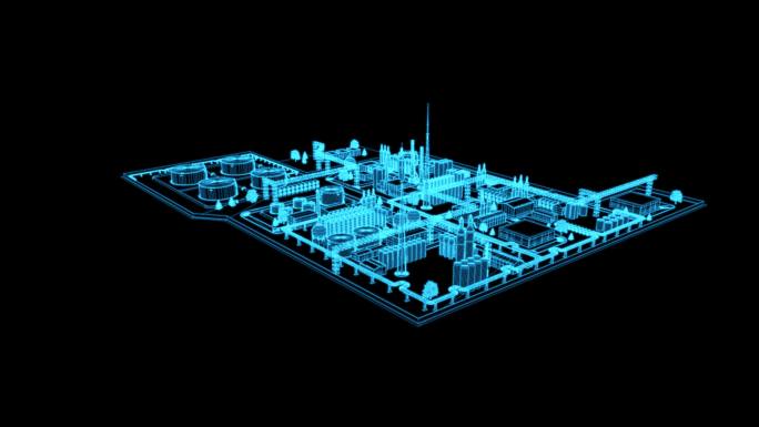 4K全息线框科技工厂动画带透明通道