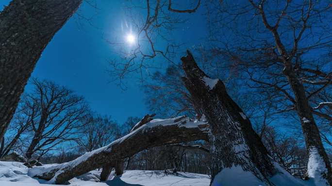 东北冬天寒冷吉林四方顶子夜晚星空