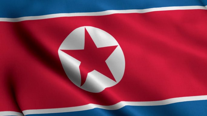 朝鲜国旗。飘扬的织物缎面纹理的朝鲜国旗三维插图。朝鲜民主主义人民共和国真纹理国旗