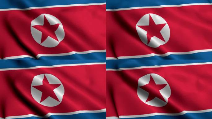 朝鲜国旗。飘扬的织物缎面纹理的朝鲜国旗三维插图。朝鲜民主主义人民共和国真纹理国旗