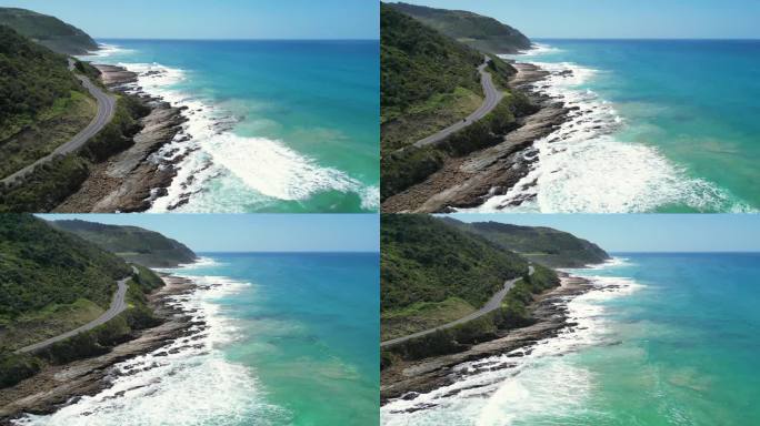 大洋路无人机视频。海洋海岸线景观鸟瞰图。天堂海景。澳大利亚维多利亚州墨尔本的大洋路地标