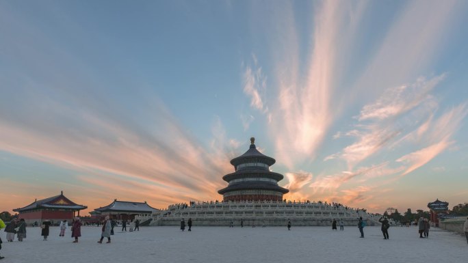 北京天坛公园祈年殿晚霞过程延时摄影