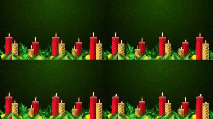 圣诞燃烧的蜡烛与节日的光散景的背景。圣诞礼物，云杉