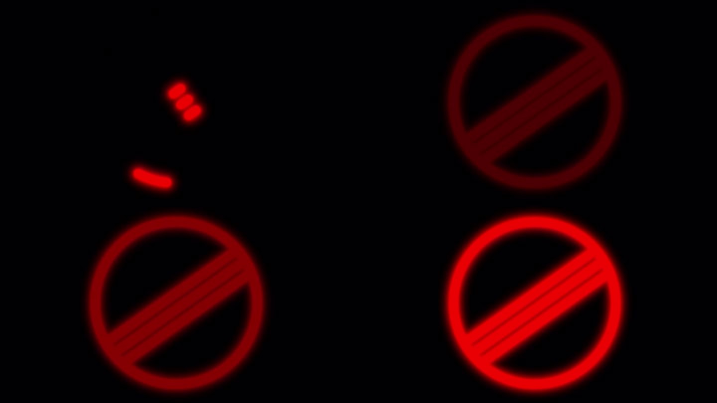 动态红色霓虹灯禁止标志在一个黑色的屏幕上。