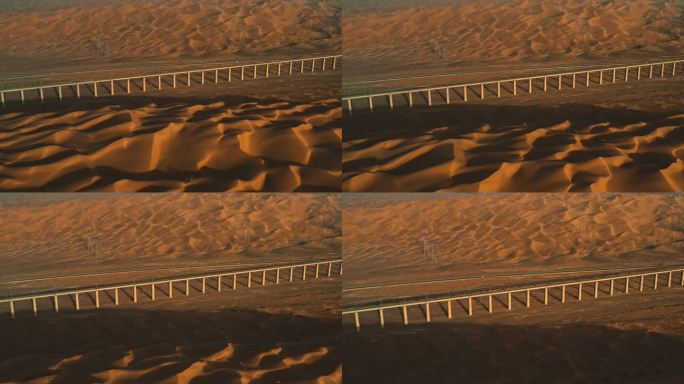 敦煌附近的沙漠公路、铁路