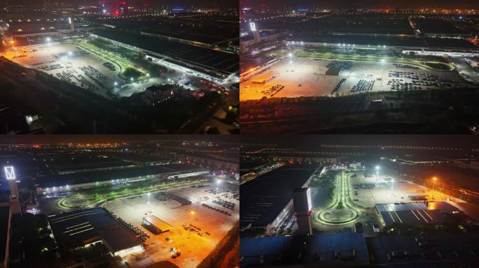 长镜头航拍阿维塔中国重庆总部生产厂区夜景