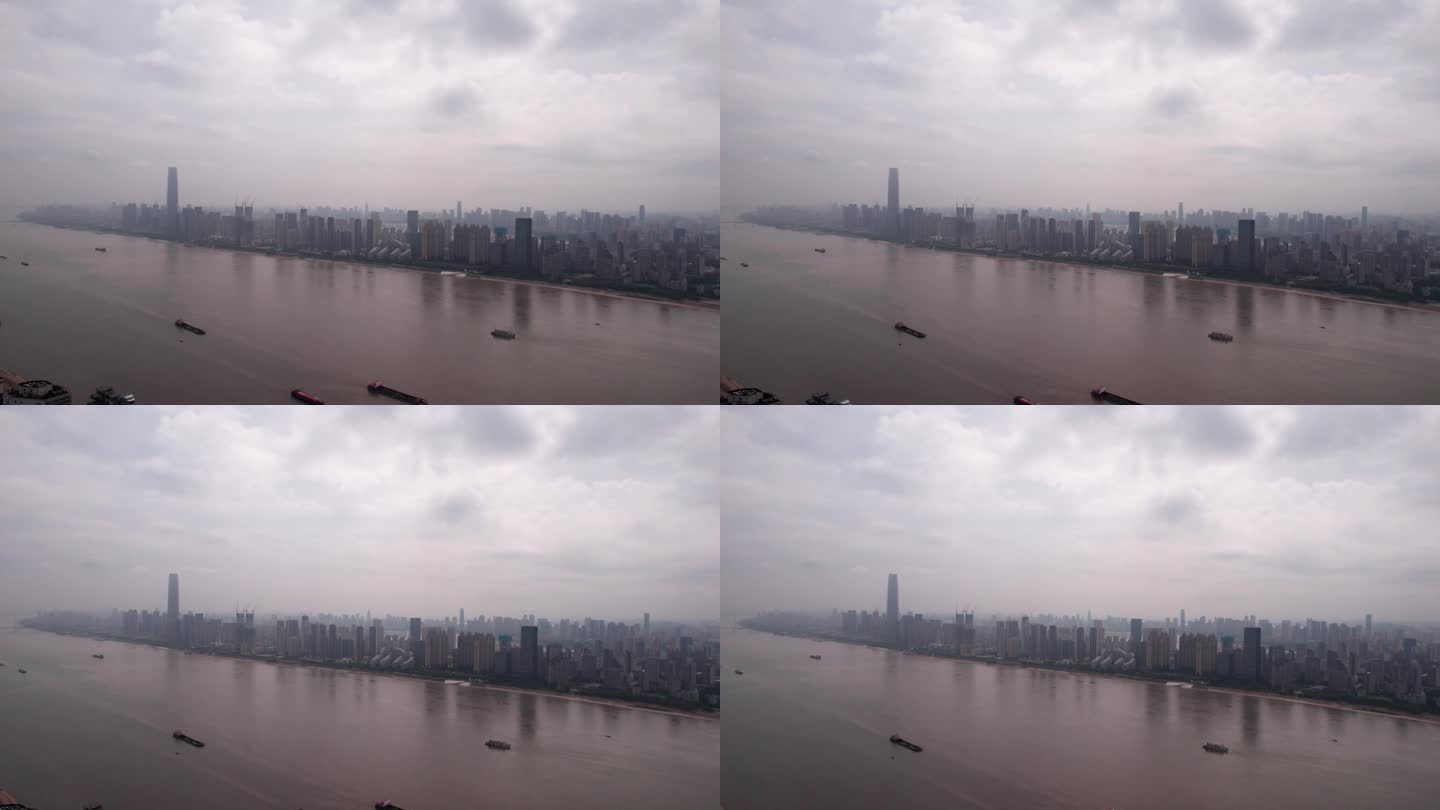 武汉河岸城市建筑天际线航拍图