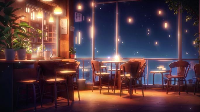 4K唯美梦幻卡通动漫室内咖啡厅背景