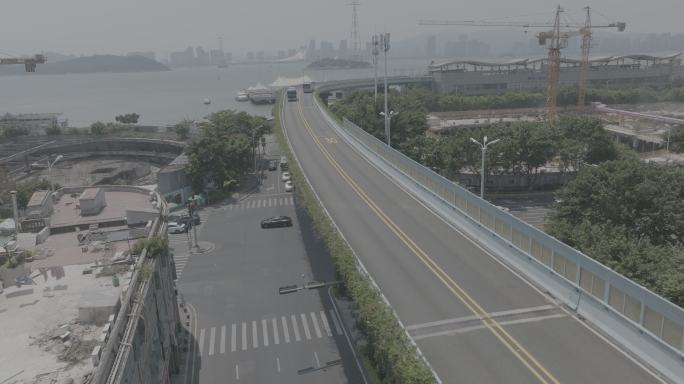 厦门思明区第一码头BRT公交车鹭江道航拍