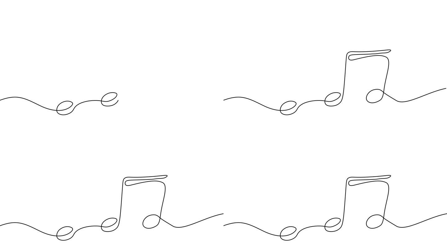 单线绘制的音乐音符动画。动画线性高音标志在白色背景