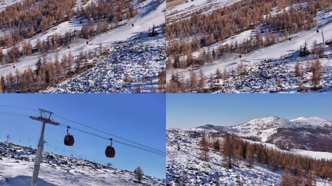 高山雪场缆车运行航拍