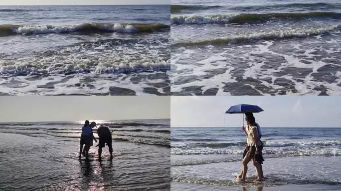 海边沙滩黄昏行走海岸线玩水玩海浪沙滩海水