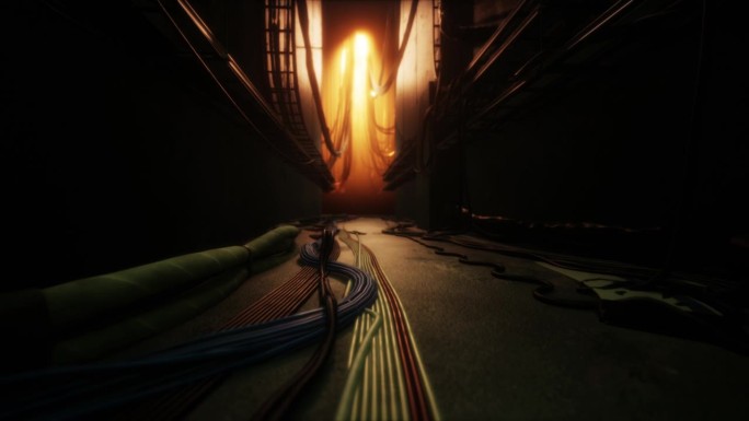 隧道里的电线带着光