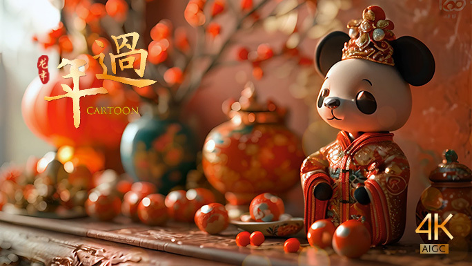 充满新年氛围的小玩偶摆件 会动的熊猫公仔