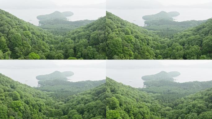 飞越日本北海道地区的山景。令人惊叹的海景。