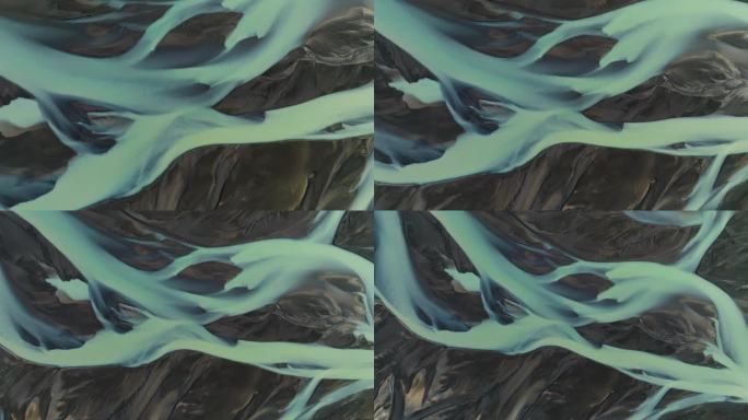 冰岛编织冰川河的俯视图。空中拍摄