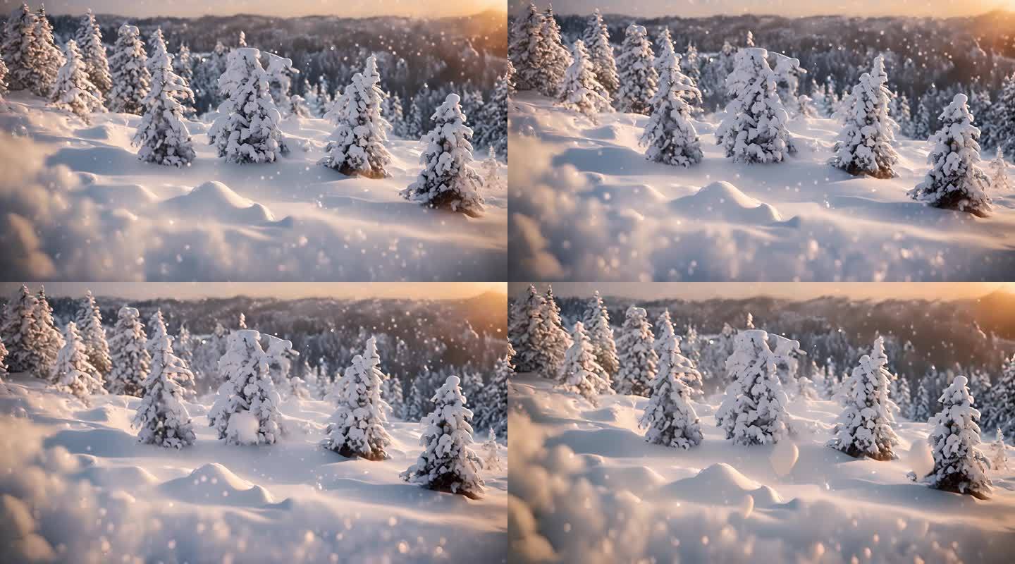 松树雾凇雪花视频素材背景