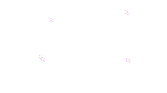 鼠标光标的粉色动画符号。箭头移出并点击。图标在素描风格。手绘矢量插图隔离在白色背景。