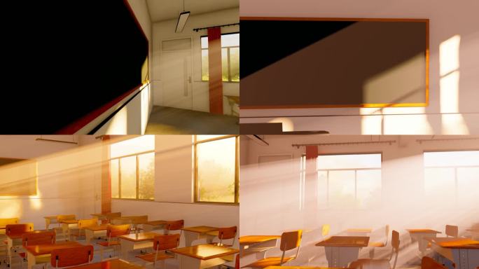 时间流逝的阳光照进空荡荡的教室和黑板