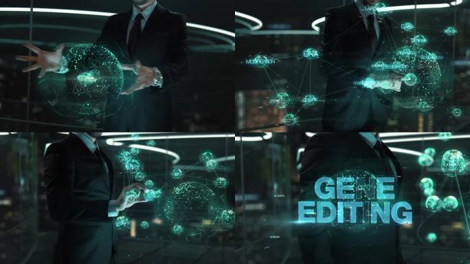 基因编辑——在办公室使用虚拟现实的商人。