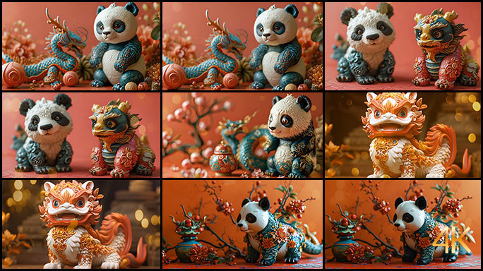 中国风熊猫与龙 动画片 卡通片 可爱形象
