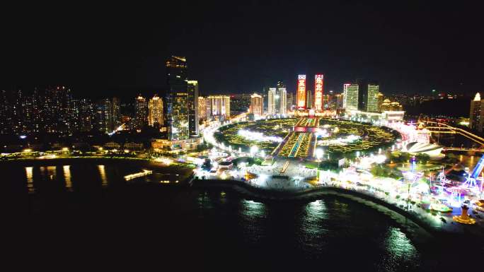 大连城市夜景星海广场秋冬季城市建风光航拍