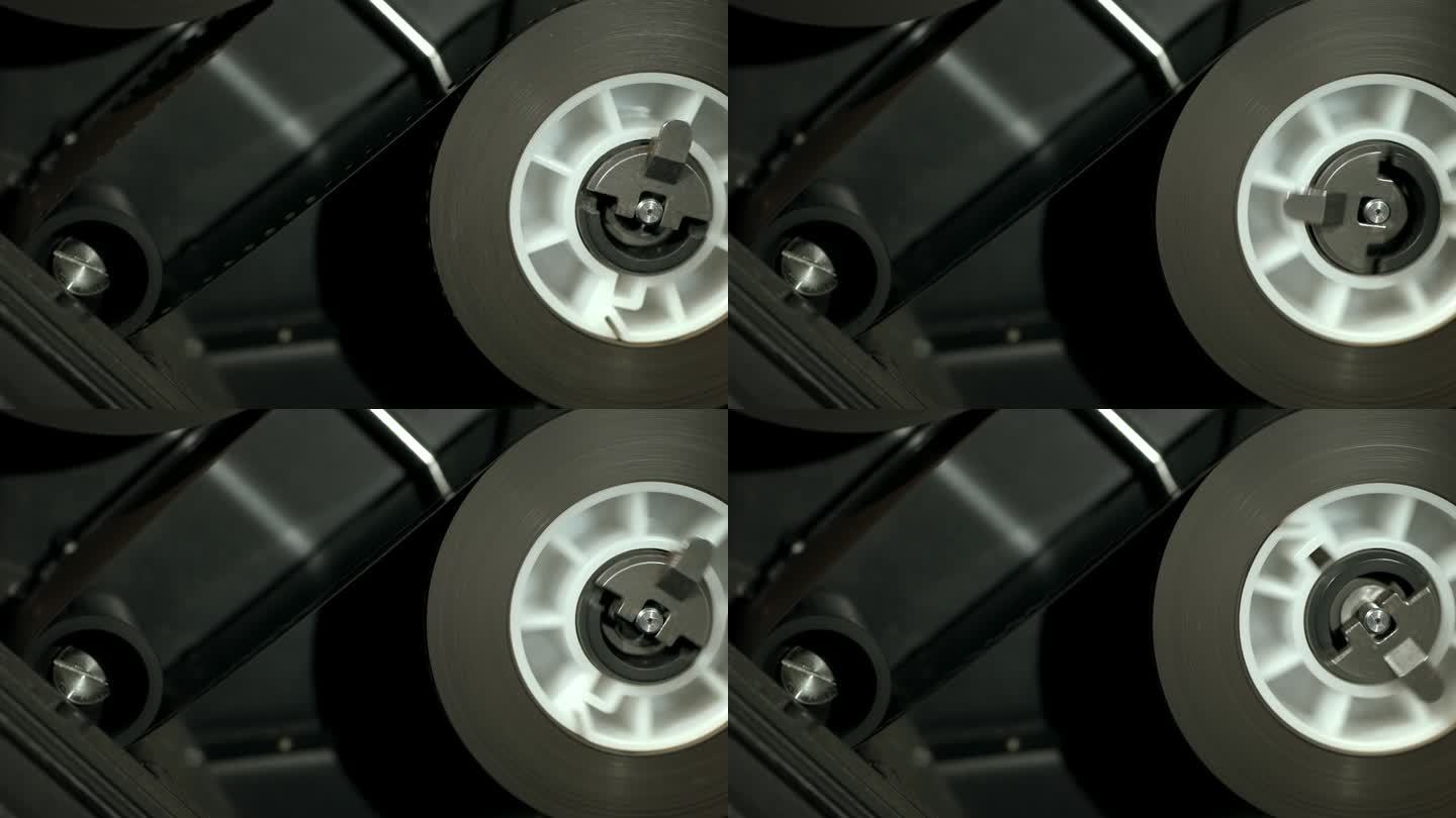 35mm专业胶片摄影机的胶片缠绕和曝光特写