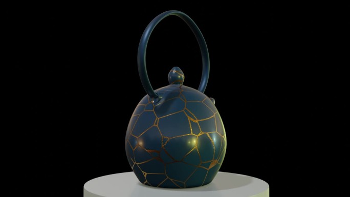 一个孤立的金杉茶壶的3D动画