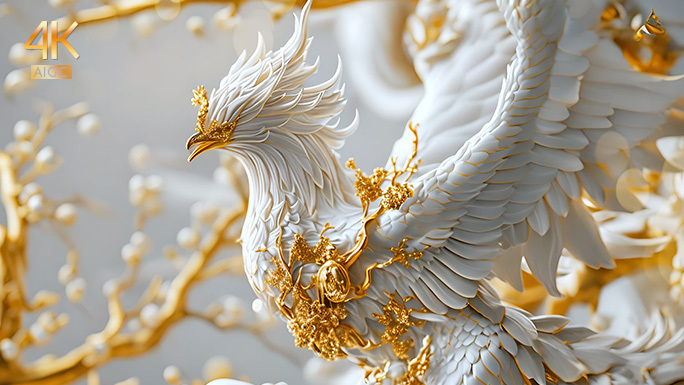 纯金和白玉打造神鸟凤凰，张开翅膀栩栩如生