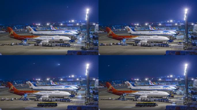 深圳航空A330飞机夜间上客装货延时视频