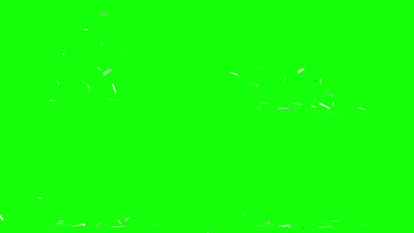 掉落的木头碎片，从屏幕顶部掉落的小块木头，在想象的平面上散射，绿色屏幕背景，用于色度键混合选项的动画