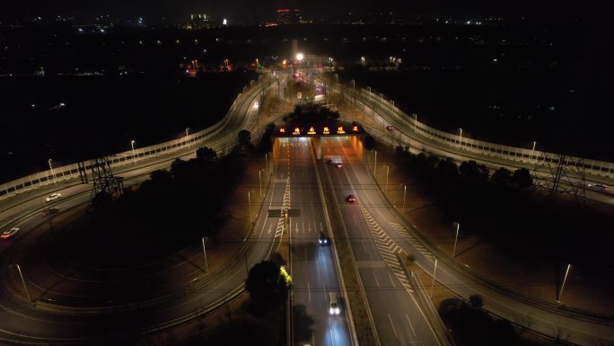 上海奉贤虹梅路隧道航拍 夜景