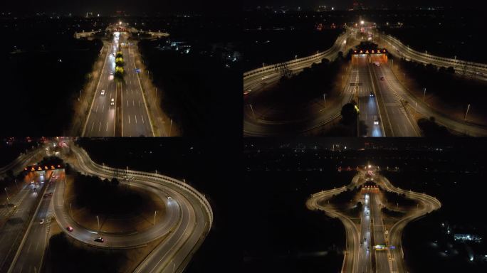 上海奉贤虹梅路隧道航拍 夜景