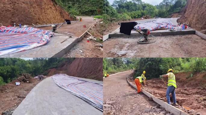 修路工人施工水泥路农村道路 施工山村道路