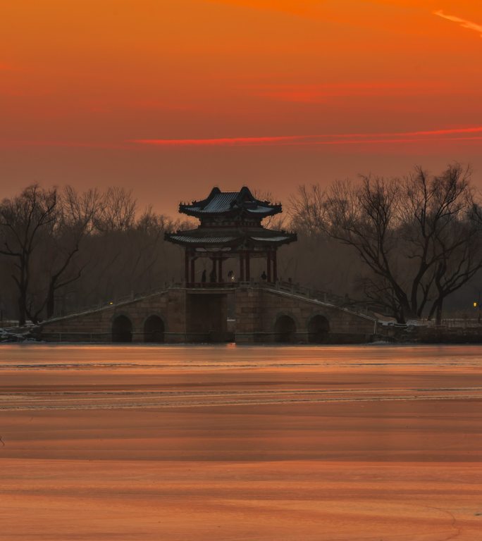 冬季北京颐和园傍晚夕阳晚霞延时