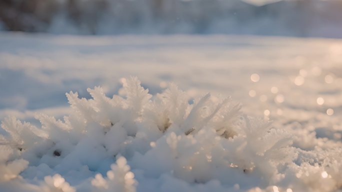 雪景意境雪花冰晶结晶冬天下雪冬季唯美浪漫