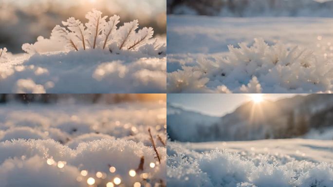 雪景意境雪花冰晶结晶冬天下雪冬季唯美浪漫