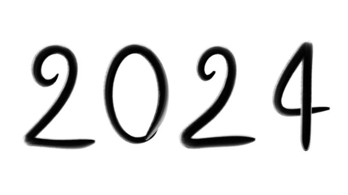 一个手绘的，基本的，黑色的，移动2024年的新年动画孤立在一个白色的背景。非常适合2024年的新年项