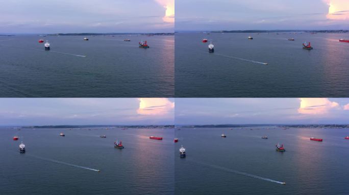印尼加里曼丹巴厘巴班港海上的油轮——无人机拍摄