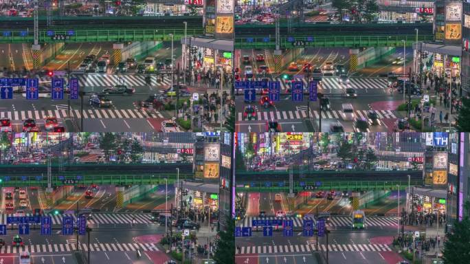 在日本东京新宿，许多行人和车辆在繁忙的街道路口行走。亚洲城市生活方式商务交通概念。