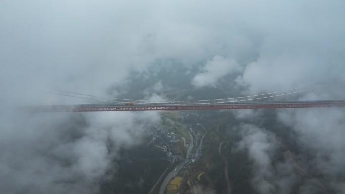 4K湖南湘西矮寨大桥基建桥梁航拍延时