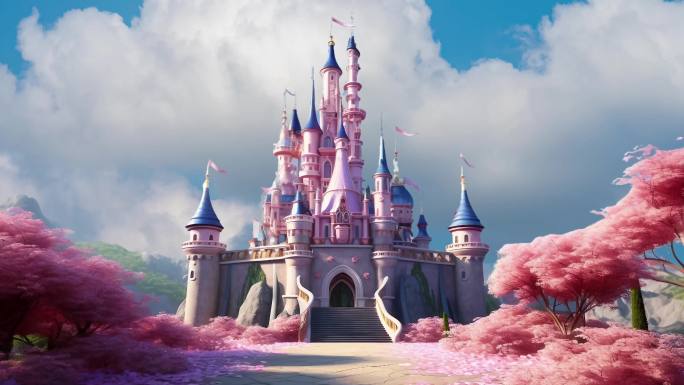 4k梦幻城堡粉色迪斯尼乐园