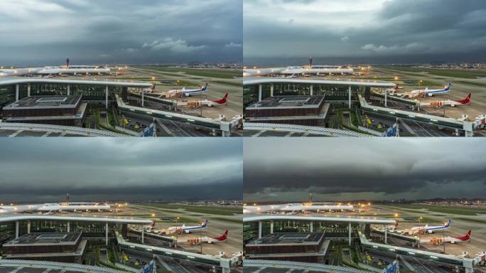 夏季机场雷雨来临前 延时空镜头