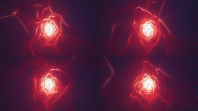 抽象的橘红色能量隧道由线条和微粒点组成，隧道发光发亮，高科技前卫，背景抽象