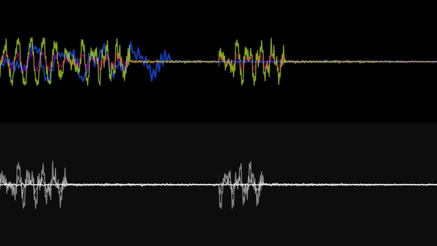 数字均衡器音频声波黑色背景，立体声效果信号与垂直